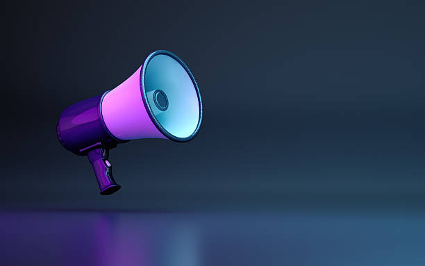 istock Metallic Electric Megaphone on a Black infinity Background. 2253746977