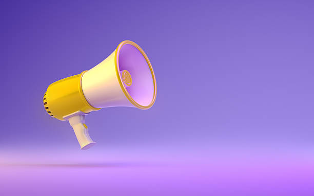 istock Metallic Electric Megaphone on a Purple infinity Background. 2253746999