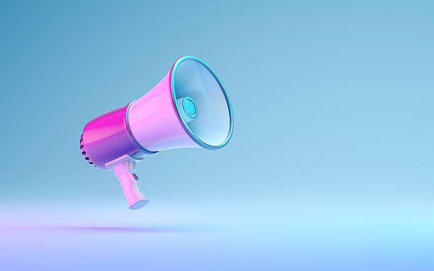 istock Metallic electric megaphone on a blue infinity background. 2253747022