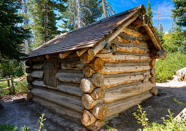 Cedar Breaks National Monument, Utah, USA - August 06, 2025:   Log structure left of Cedar Breaks Lodge.  South Rim Trail, Cedar Breaks National Monument.