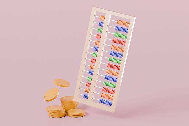 3D abacus with coin icon minimal cute smooth isolated on pink pastel background, arithmetic game learns counting number concept. finance education. minimal cartoon.3D Rendering. copy space.