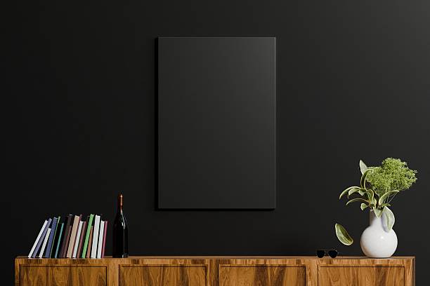 istock 3d black wall poster mockup texture. minimalist concept. abstract background interior, wall art, frame for branding mockup. advertising for luxury branding. 3d render. 2253751927