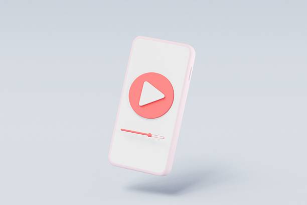 istock 3D Mobile pink icon modern playing video floating on blue pastel background, wireless media connection .3d Cartoon minimal style icon, internet play video, copy space, 3d render illustration. 2253752243