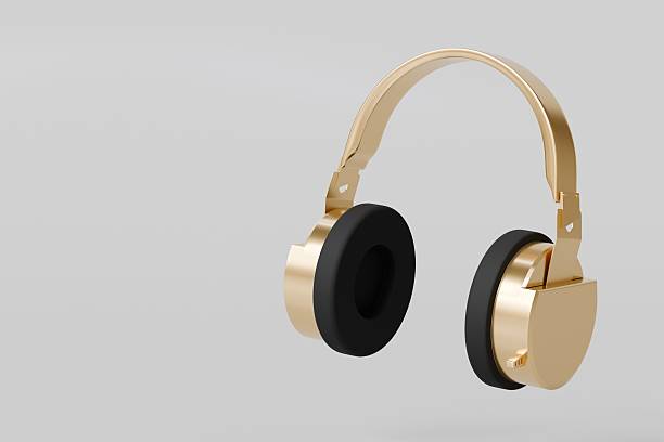 istock 3d Wireless golden headphone floating icon isolated on white background. Minimal headphone golden color icon creative design. 3d render. 2253752961