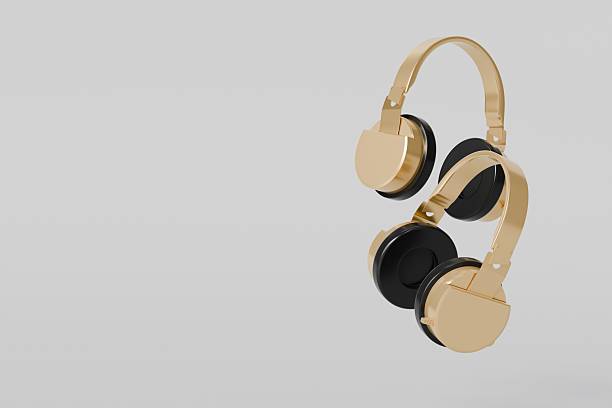 istock 3d Wireless golden headphone floating icon isolated on white background. Minimal headphone golden color icon creative design. 3d render. 2253753484