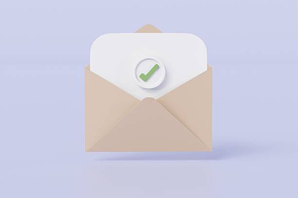 istock 3D Brown Letter with checklist in envelope completed icon element. Minimal Email envelope with checklist in envelope icon. newsletter concept. Isolated on purple background. 3d rendering illustration. 2253757333