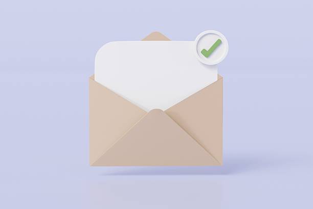 istock 3D Brown Letter with checklist in envelope completed icon element. Minimal Email envelope with checklist in envelope icon. newsletter concept. Isolated on purple background. 3d rendering illustration. 2253757336