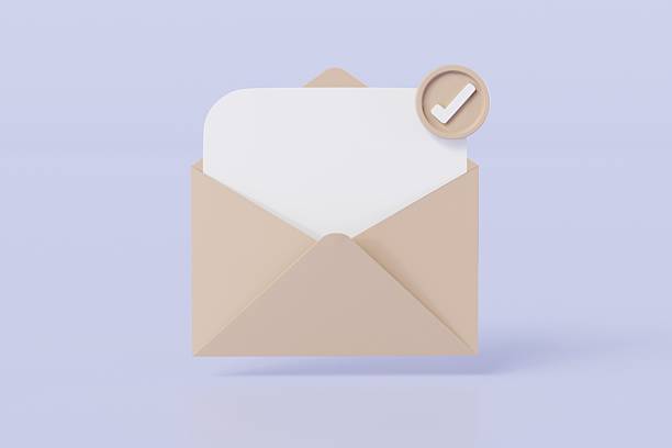 istock 3D Brown Letter with checklist in envelope completed icon element. Minimal Email envelope with checklist in envelope icon. newsletter concept. Isolated on purple background. 3d rendering illustration. 2253757337