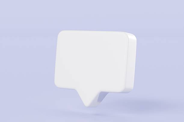3D White square speech bubble icon symbol. Communication speech bubble for discussion social concept. Isolated purple background. 3d rendering.