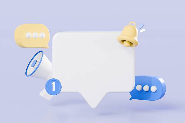 istock 3D White square speech bubble with megaphone and bell notification icon symbol. Subscribe and Newsletter concept. Isolated purple background. blank mockup. 3d rendering. 2253757352