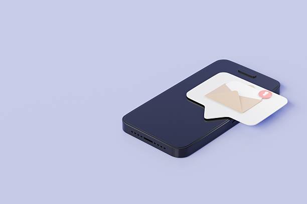 istock 3d Smartphone or mobile phone with email unread notification. New message on the smartphone screen icon isolated on purple background. Mail service, Online email newsletter concept. 3d render. 2253757372