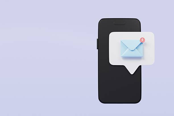 istock 3d Smartphone or mobile phone with email unread notification. New message on the smartphone screen icon isolated on purple background. Mail service, Online email newsletter concept. 3d render. 2253757387