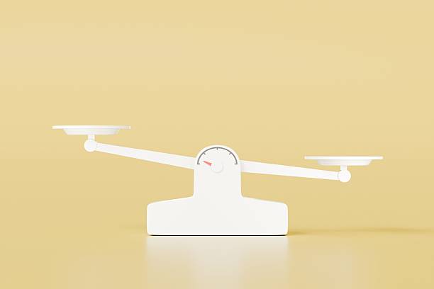 istock 3D White Scales icon. comparison weight, Libra, unbalanced, minimal white Imbalance scales icon cartoon. isolated on yellow background use for graphic element and web banner. 3d render illustration. 2253757697