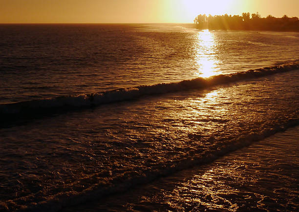 The sun says goodbye over Ventura's point break.