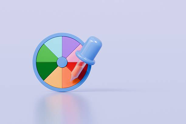 istock 3d Dropper tool color palette guide with color wheel icon on isolated background. Painter tool art design concept. Minimal Swatch tool suck colors pick designer tool use in design program. 3d render. 2253758175