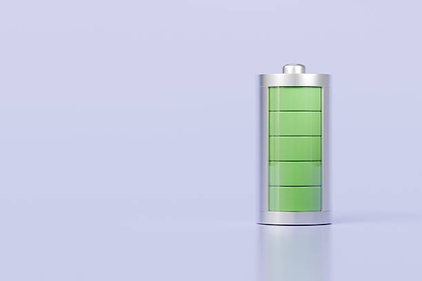 istock 3d Battery status icon on isolated purple background. energy charging concept. Minimal Battery different color. full green battery tube. medium yellow battery tube. low red battery tube. 3d render. 2253759311