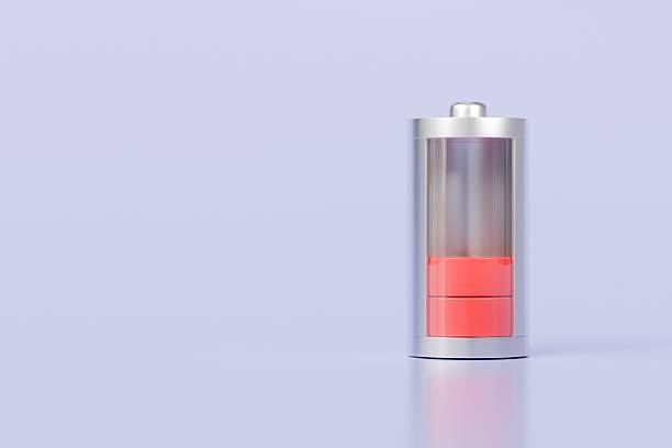 istock 3d Battery status icon on isolated purple background. energy charging concept. Minimal Battery different color. full green battery tube. medium yellow battery tube. low red battery tube. 3d render. 2253759327