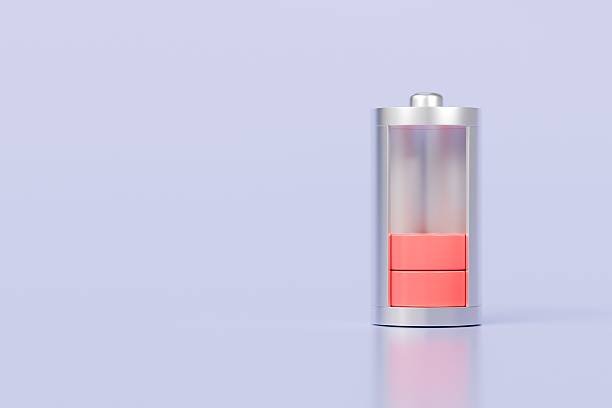 istock 3d Battery status icon on isolated purple background. energy charging concept. Minimal Battery different color. full green battery tube. medium yellow battery tube. low red battery tube. 3d render. 2253759364