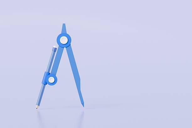 3d Geometric compass icon. Minimal Blue Drawing compass icon isolated on blue purple background. Compasses sign. Drawing and educational tools. Geometric instrument. Back to school concept. 3D render.