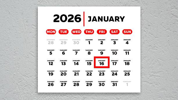A wall calendar page with the marked date of January 16 on it