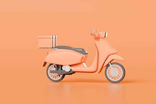 istock 3d Scooter or motor delivery express icon. E-commerce concept, Shopping online and Fast delivery service on mobile application concept. isolated on orange background. banner, copy space. 3D Rendering. 2253761584