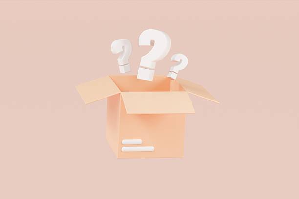 istock 3d Mystery box, Delivery box or Cardboard box with question mark FAQ icon symbol on isolated orange background. Ecommerce online shopping delivery concept. Minimal Cartoon design icon. 3d rendering. 2253761834
