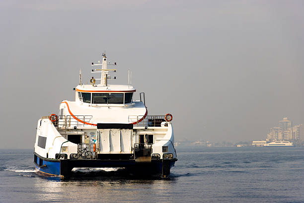 Hatsukaichi, Hiroshima Prefecture, Japan, October 27, 2024: Ferry to Miyajima Island in the Inland Sea of Japan on a cloudy autumn day