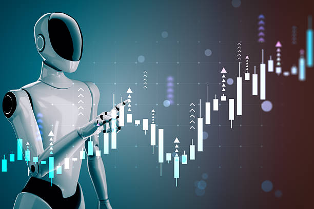 istock Humanoid robot interacting with financial graph interface showcasing futuristic AI-powered market data analysis on abstract background. 3D Rendering 2253770794