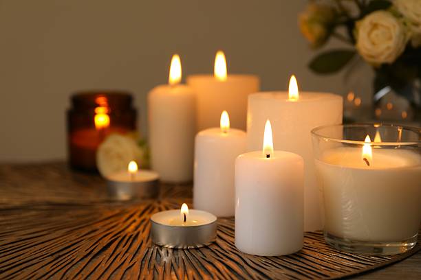 istock Beautiful composition with candles on the table 2253772569