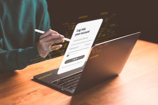 istock Person using a pen to interact with a login screen on a futuristic laptop interface, representing online account access, digital authentication, and secure identity verification in modern technology. 2253774209