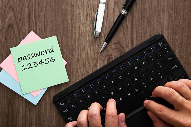 istock Person typing password on keyboard with weak written password 2253774932