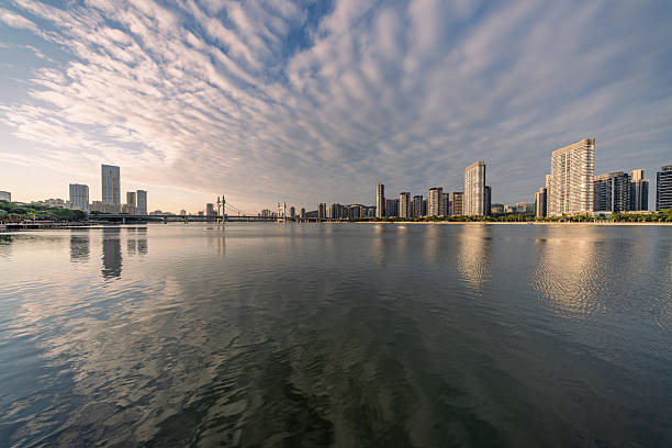 istock Urban architecture by the lake on a cloudy morning 2253775135