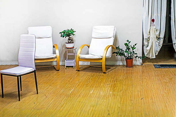 modern, bright interior with white chairs and armchairs