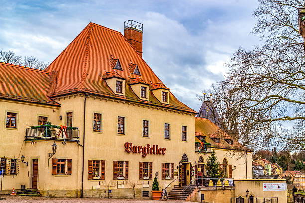 Traditional houses in the Old Town of Meissen - a town on both banks of the Elbe river in the Free State of Saxony, in eastern Germany. home of Meissen porcelain, the Albrechtsburg castle