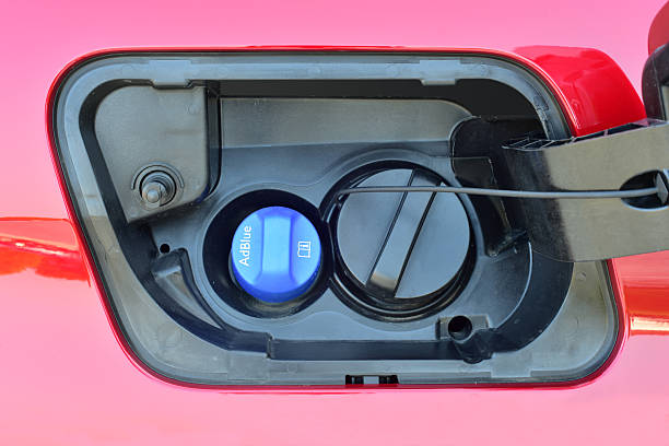 Position to add AdBlue to the passenger car. AdBlue tank cover on a passenger car.