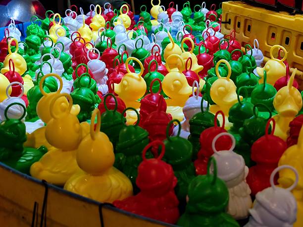 Colorful Rubber Ducks at a Hook a Duck Funfair Game