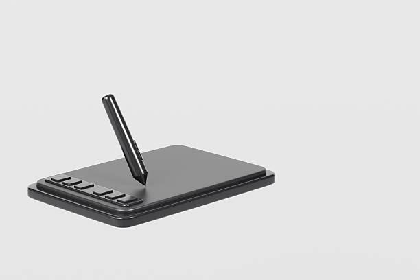 3d Digital Graphics Drawing Tablet Monitor Pen with tablet icon. Minimal tablet computer with pen. Art, Clipart Digital drawn stylus cartoon, object, graphic, line art, painting concept. 3d render.