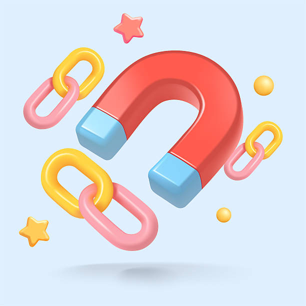 istock A red 3D magnet pulling colorful chain links, stars and spheres on blue background, symbolizing attraction, networking or influence.3D vector illustration 2253786073