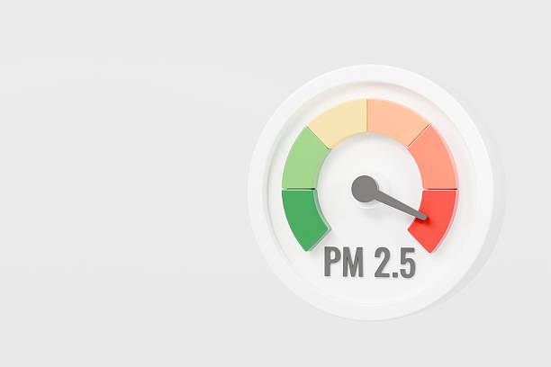 istock 3d PM 2.5 Dust with Speedometer icon. Minimal Status Speedometer with arrow scale gauge. Low, Medium, High arrow status icon. Credit rating score. Air pollution protection awareness concept.3d render 2253786250