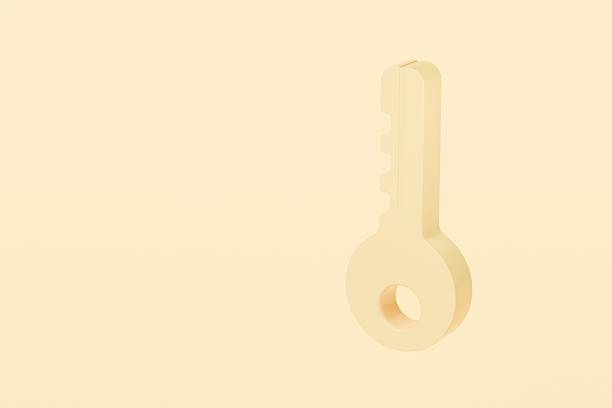 istock 3D Key with a simple round design. Lock security and safety concept. Minimal Cartoon shiny orange cartoon key car with round minimal design icon. Isolated on transparent background, PNG. 3d render. 2253787397