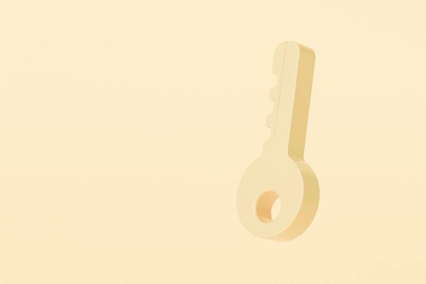 istock 3D Key with a simple round design. Lock security and safety concept. Minimal Cartoon shiny orange cartoon key car with round minimal design icon. Isolated on transparent background, PNG. 3d render. 2253787403