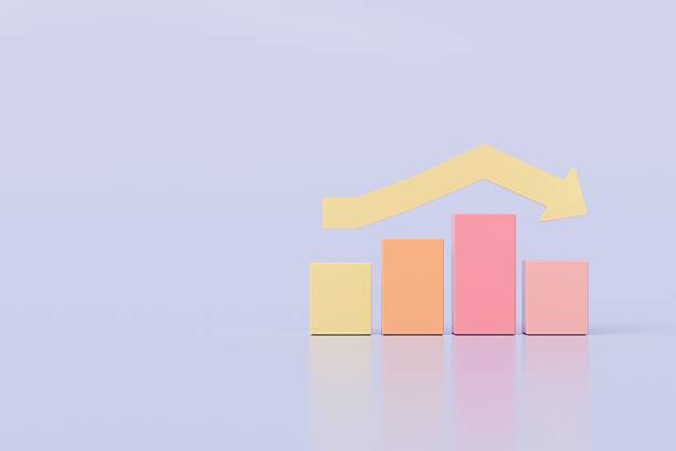 istock 3D Bar Chart with arrow rising icon on isolated purple background. Soaring finances, strengthening currency concept. Minimal Data analysis bar pie graph growth up with an arrow rising icon. 3d render. 2253788501