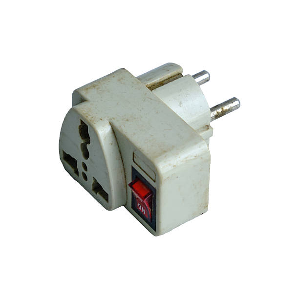 istock Old Dirty Electrical Outlet Adapter With Red On/Off Switch  Compact Wall Plug 2253798575