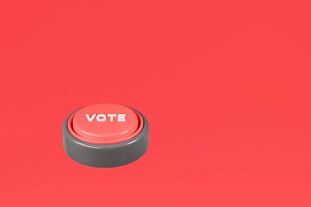3d Minimal Red Vote button during elections icon. The vote box for election concept. Lucky lottery ticket concept. Choose candidate concept isolated on transparent background. PNG. 3d render.