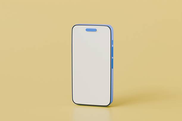 istock 3D Minimal blue mobile phone or smart phone with empty screen icon. Cartoon smartphone isolated on yellow pastel background. Phone device Mockup. 3d minimal cartoon design creative icon. 3D Rendering. 2253800073
