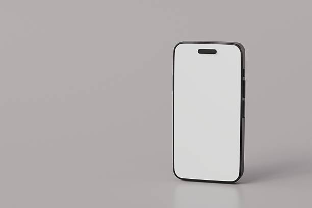 istock 3D Minimal black mobile phone or smart phone with empty screen icon. Cartoon smartphone isolated on white background. Phone device screen mockup. 3d minimal cartoon design creative icon. 3D Rendering. 2253800074