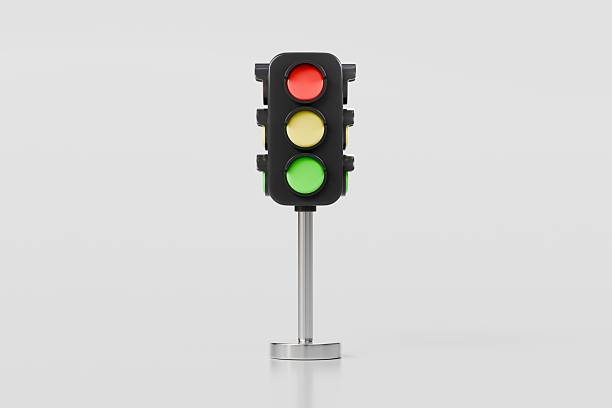 istock 3d Traffic light icon isolated on white background. Minimal Cartoon Traffic light red, green and orange simple icon. warning safety street or Stoplight warning and Traffic signs concept. 3d render. 2253804254