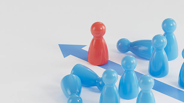 istock Red Follows Upward Arrow: Amid Upright & Fallen Blue 2253804297