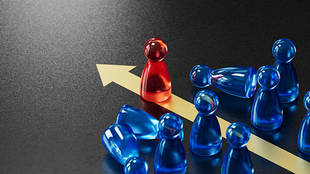 istock Red Follows Upward Arrow: Amid Upright & Fallen Blue 2253805794