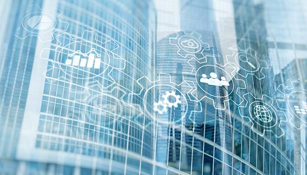 istock Automation of business. Gears icon on network connection 2253806679